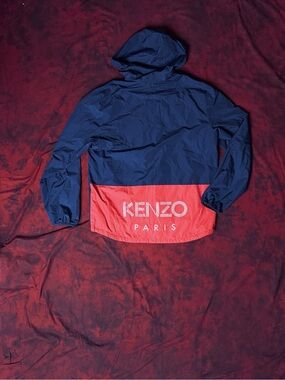 Kenzo Navy, Red & White Reversible Hooded Windbreaker with White Logo